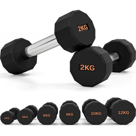 SPORTNOW Dumbbells Weights Set with 12-Sided Shape and Non-Slip Grip 2 x 2kg