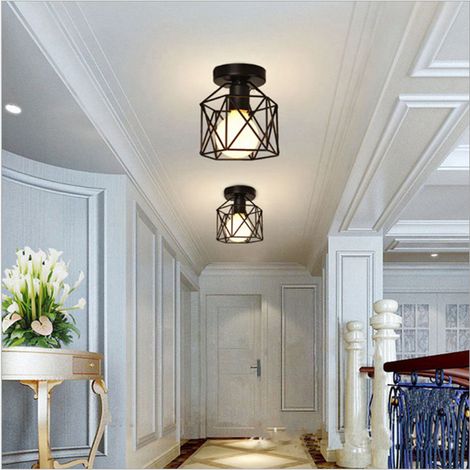 Vintage Ceiling Light Iron Metal Lampshade Industrial Ceiling Lamp Retro Chandelier For Hallway Bedroom Kitchen Living Room Black (1/5)