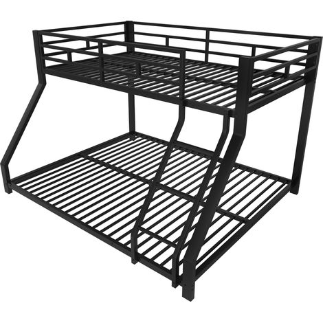 Metall-Etagenbett Schwarz 90x200 cm und 140x200 cm mit Leiter und Seitengittern (1/5)