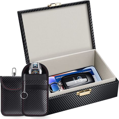 Juego de caja para llave de coche con estuche, caja de seguridad con bloqueo de señal para llave remota de coche sin llave, color negro. (1/5)