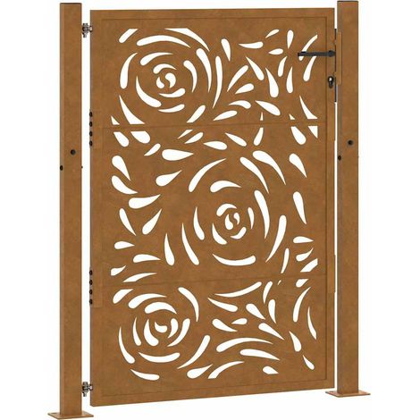 Portail de jardin 100x125 cm en acier patiné motif flamme (1/5)
