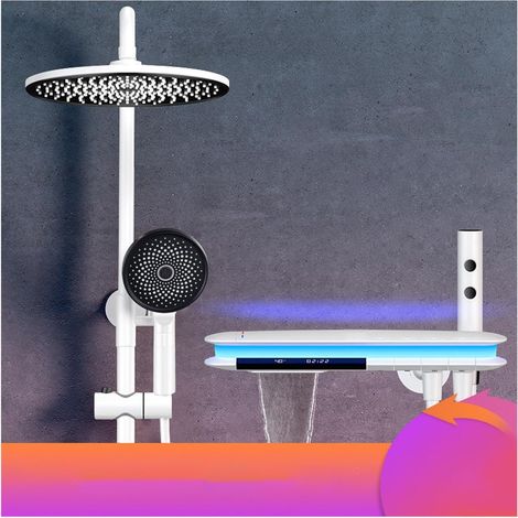 Ensemble de douche mitigeur thermostatique intelli Robinet de système de douche de salle de bain numérique Led ， Robinets de salle de bain cascade fixés au mur ， Pommeau de douche pluie Ensemble de do (1/5)