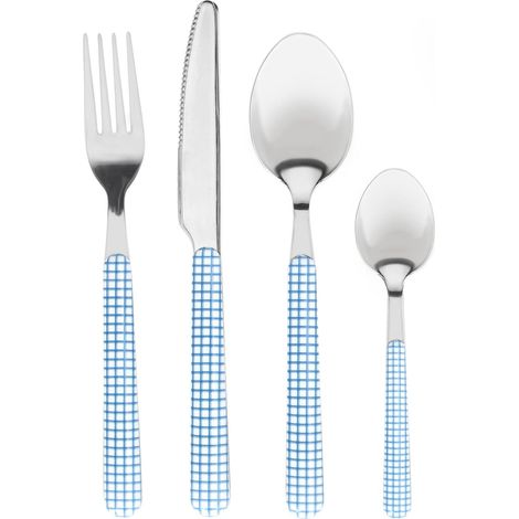 Set de 4 Couverts Vichy Bleu, Acier 18/0, Bleu