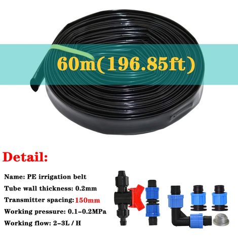 (Espacement 150 mm x 60 m - 5/8'') Ruban d'irrigation goutte à goutte de 16 mm d'épaisseur et 0,2 mm d'espacement pour tuyau d'arrosage poreux de 5/8'' pour serres et exploitations agricoles. (1/5)
