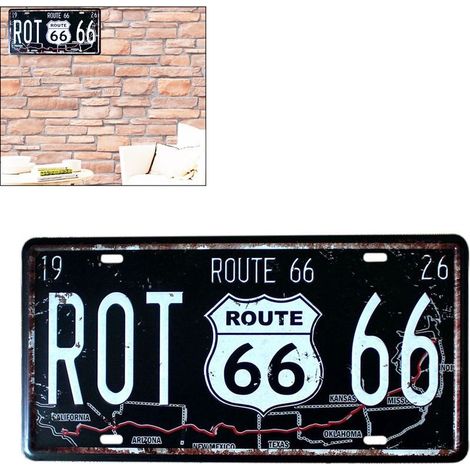 Plaque métallique vintage Route 66 USA, décoration murale pour garage, bar ou salon (1/5)