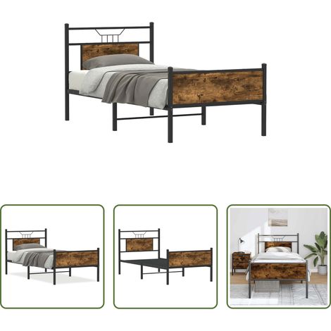 Sommier métal - Cadre de lit sans matelas chêne fumé 80x200cm bois d'ingénierie (1/5)