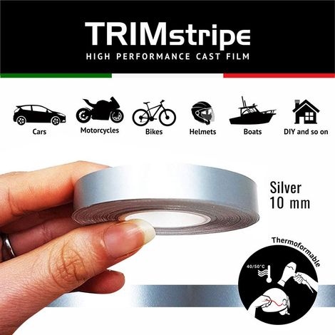 Trim Stripe Strisce Adesive per Auto, Argento - Dimensione: 10 MM X 10 MT