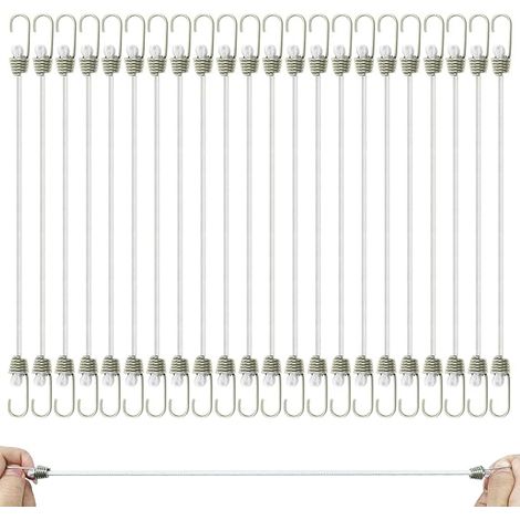 22 Pack White Bungee Rope with Hooks, 25cm Mini Bungee Rubber Cords, Elastic Belts Short for Outdoor Camping, Luggage, Car Roof, Tent (1/5)