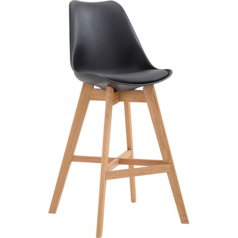 Tabouret de bar style scandinave avec repose-pieds en bois assises en plastique et synthétique noir TDB10369 (1/4)