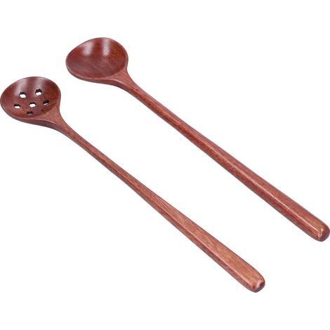 Ensemble de cuillères en bois - Ustensiles de cuisine à long manche pour tasses, assiettes et bols