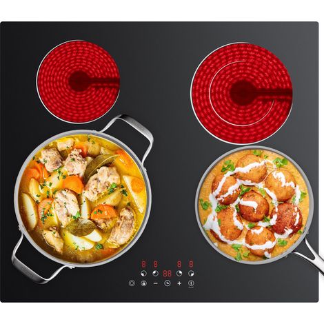 CDV Plaque Vitrocéramique 4 Foyers  Encastrable 6600W 9 Niveaux Minuterie 99 Min Commande Tactile Sécurité Enfant CDVER66BB