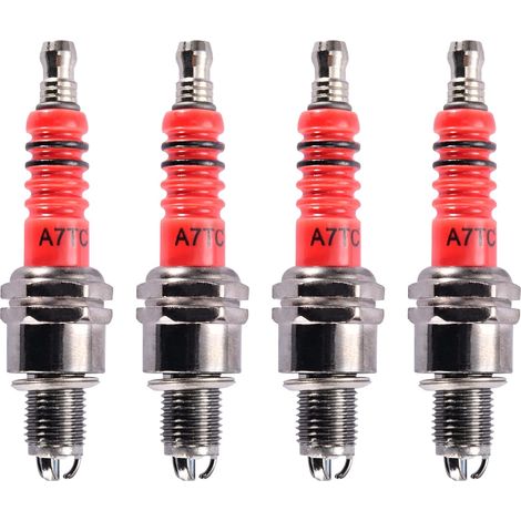 Juego de 4 bujías de repuesto A7TC de 3 electrodos para ATV, Dirt Bike, Go Kart, Scooter y Quad, de 50 cc, 70 cc, 90 cc, 110 cc, 125 cc y 150 cc. (1/5)