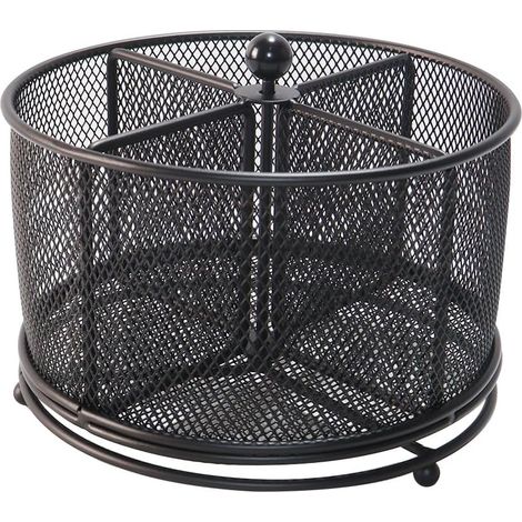 360 Rotating Metal Utensil Box, 4 Compartment Silverware Cutlery Holder, Party Tabletop, Sideboard, Picnics (Black) (1/5)