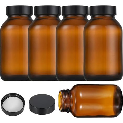 4er-Pack braune Glasflaschen mit Deckel, 500 ml, braunes Glas mit Schraubverschluss, UV-Schutz und wiederverwendbar, große Apothekergläser zur Aufbewahrung von Gewürzen und Nüssen (1/5)