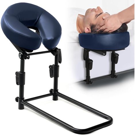 Massage headrest for bed with leather pillow,  includes face pillow cradle and cushion support,  adjustable headrest face cushion massage table,  blue (1/5)
