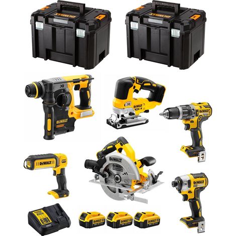 Dewalt – Pack de 5 outils électroportatifs 18V – Perceuse à percussion, scie circulaire, scie sauteuse – 3 batteries 4.0Ah – Coffret TSTAK VI (1/5)