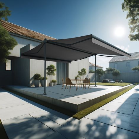 Tenda da sole doppia pendenza ENARGITE 6,00x2x3,00 M (Motorizzazione con telecomando - Grigio antracite strutturato RAL7016ST - Grigio scuro 250 g/m²) (1/5)