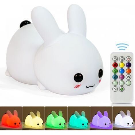 [JAMAIS UTILISÉ] Veilleuse LED rechargeable, lampe lapin en silicone souple avec commande tactile réactive pour chambre de bébé, fille ou garçon (1/4)