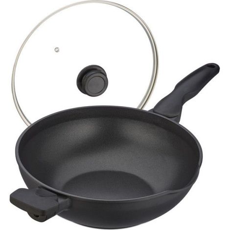 Wok - Aluminium - Anti-adhésif - Diamètre 30 Cm - Pour Cuisinière Gaz Électrique Vitrocéramique - Noir - 1 Pièce (1/5)