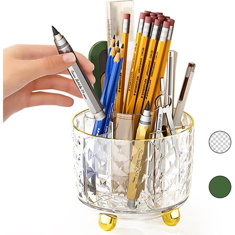 Portapenne girevole a 360° da 2 pezzi per scrivania, portapennelli da trucco con 6 scomparti, organizer da scrivania per utensili da scrittura, forniture per ufficio e scuola (trasparente + verde scur (1/5)