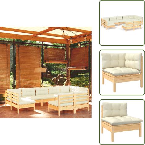 Cojines de jardín - vidaXL Muebles de jardín 9 pzas y cojines madera maciza de pino crema - Muebles de jardín modulares