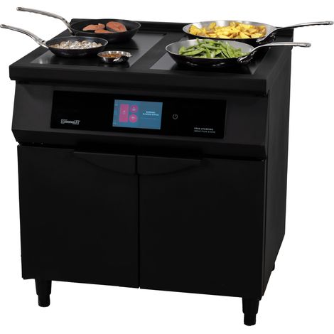 Fourneau à induction 2 feux + 2 plaques Flex zone 800 noire - L 800 x P 700 x H 870 mm - 4 x 5 000 W / 400 V - Casselin