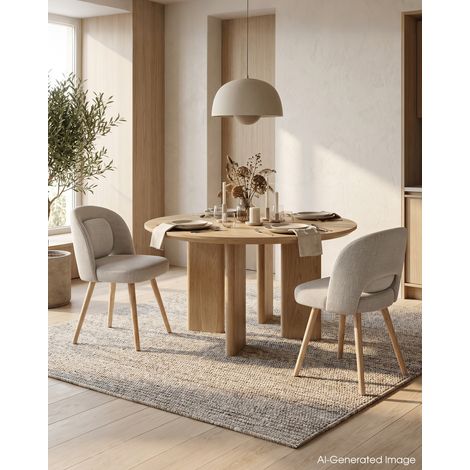 MODFU – Set di 2 sedie da pranzo in velluto con schienale ergonomico e supporto lombare, struttura e gambe in legno di hevea massello, patini antiscivolo e carico 150 kg – Beige (1/5)
