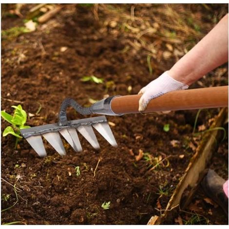 Gartenrechen, Unkrautjäterechen mit 5 Zinken aus Stahl, Handgartenwerkzeug, manueller Rasenlüfter (ohne Stiel)