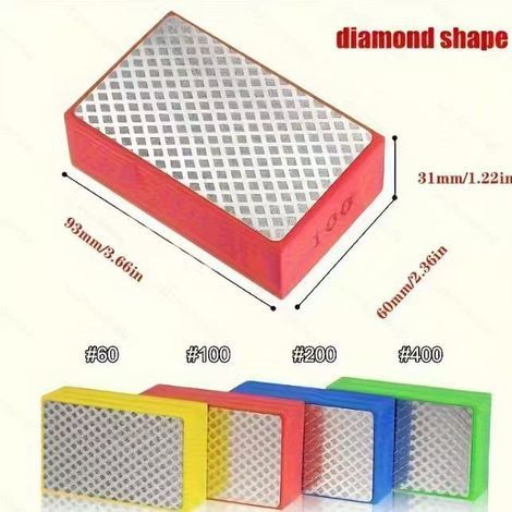 Pieces Diamond Hand Polishing Pads Manual Sanding Blocks for Tile and Stone Cutting and Deburring 60 100 200 400 Grit (1/5)