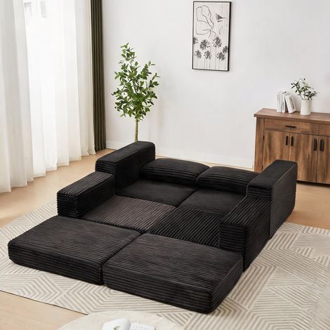 Sofa convertible 2 places en velours côtelé noir en corduroy (1/5)