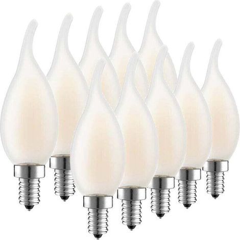Lampadina a filamento LED dimmerabile E14, 10 lampadine effetto fiamma, consumo 4 watt, equivalente a una lampadina a incandescenza da 40 W, luce bianca calda 2700K e 400 lumen, angolo del fascio lumi (1/4)
