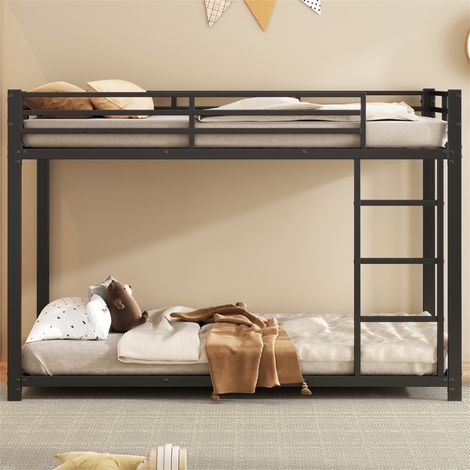 Eifson – Lit superposé enfant 90 × 200 cm en métal – Escalier intégré – Protection antichute – Sommier à lattes robuste – Noir (1/5)