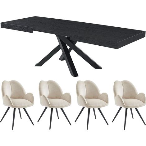 Set tavolo CATONAV + 4 sedie GULSUN Nero e Beige