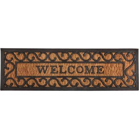 Paillasson en fibre de coco et caoutchouc antidérapant avec inscription "Welcome"