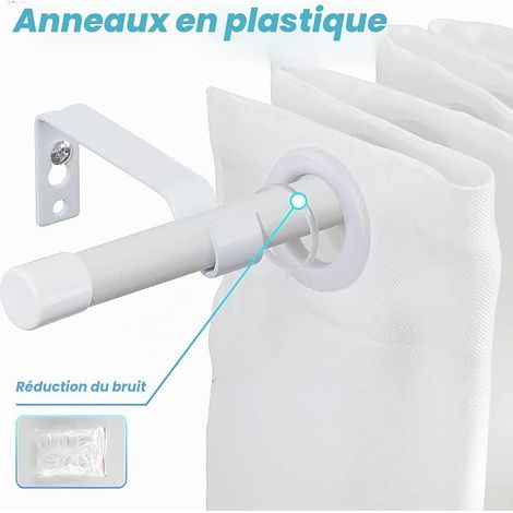 Tringle à Rideaux, 76-198cm Tringle à Rideau Extensible avec Boutons Cap avec Supports Ensemble de Quincaillerie en Acier Inoxydable Réglable - 16mm de Diamètre Fenêtre pour Salon/Blanc Mat (1/4)