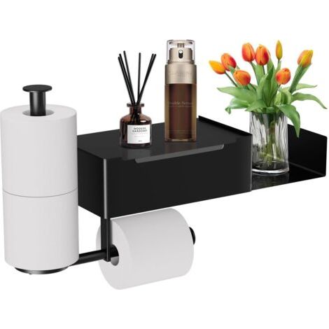 Porte Rouleau Papier Toilette Auto-adhésif Support Papier Toilette sur Pied avec Boît à Lingettes Humides,pour Salle de Bain Noir (1/5)
