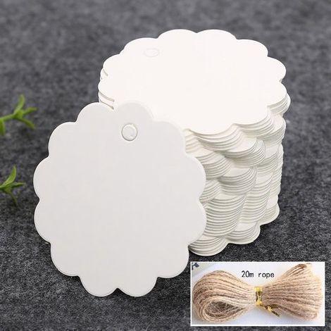 100 etiquetas de papel kraft, etiquetas de regalo, 6 cm, con 20 m de cordel de cáñamo, manualidades de cumpleaños, color madera (1/5)