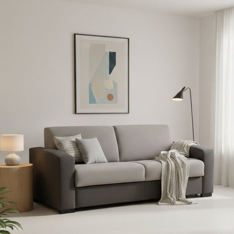 Talamo Italia Divano Letto Alexis, Divano a 2 posti Large, 100% Made in Italy, Sofà Soggiorno con apertura girevole, in tessuto imbottito, con Braccioli standard, Cm 200x95h90, Grigio e Antracite, con (1/5)