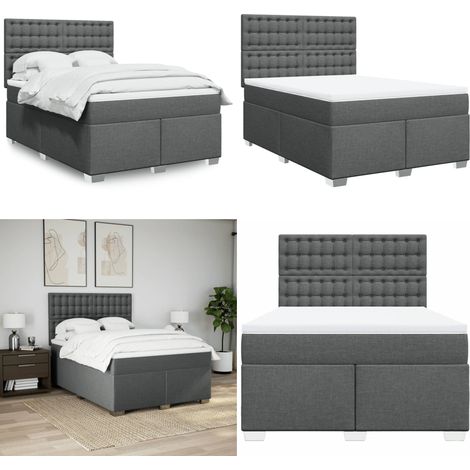 Giroletto a Molle con Materasso Grigio Scuro 140x190 cm Tessuto - Materasso a molle insacchettate - Letto a molle