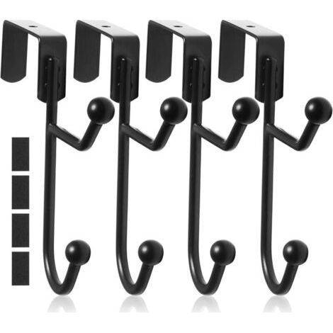 Set of 4 Hanging Door Hooks, Black, No Drilling, Convenient for Coats, Towels, and More (1/5)