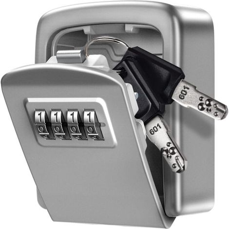 Caja de seguridad para llaves, [Nueva versión] Caja de almacenamiento segura de aleación de zinc con cerradura y código de combinación de 4 dígitos, para el hogar, garaje, escuela o Airbnb - Plateada