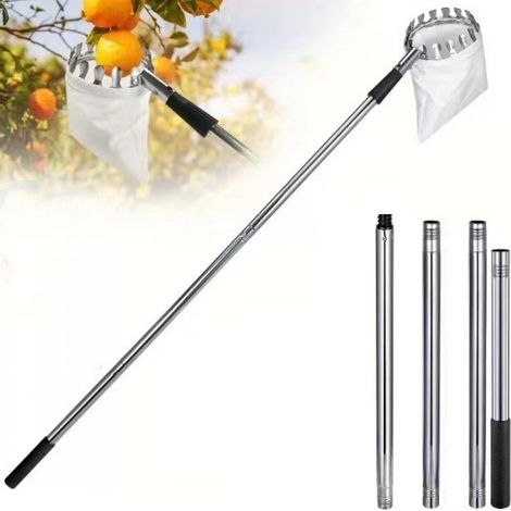 Cueille-fruits télescopique de 1,6 m avec perche - Outil pour la cueillette des cerises, des pommes, des agrumes, des poires et des pêches.