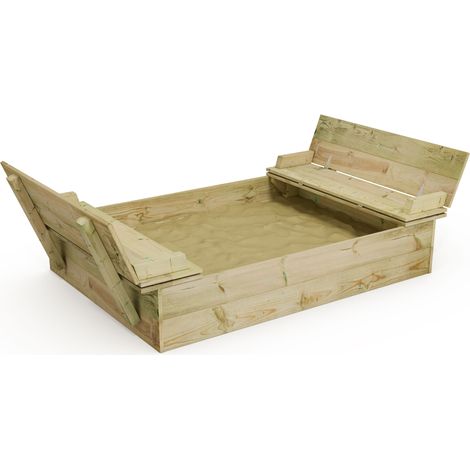 Wickey Sandkasten Flippey mit Klappdeckel - Sandkasten mit Sitzbank und integriertem Deckel - 110 x 165 cm