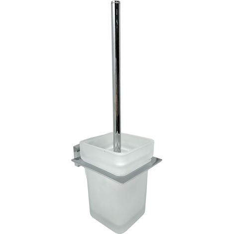 Porta scopino moderno da muro in acciaio lucido e vetro satinato 34 cm fissaggio con viti accessori arredo bagno (1/4)