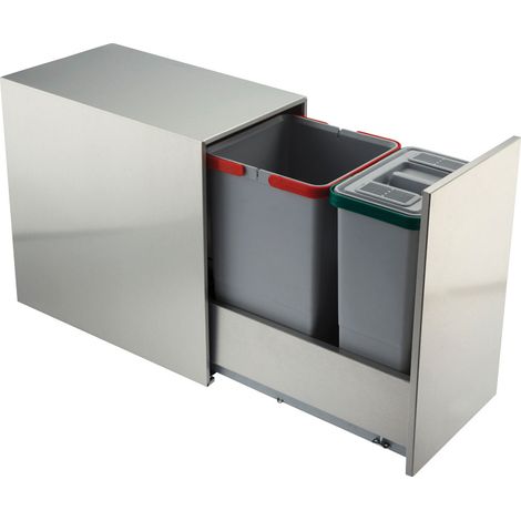 Poubelle coulissante inox 20L 2 seaux – Amortisseur – Hauteur 400 mm – Largeur 260 mm – Pour caisson 400 mm – Elletipi