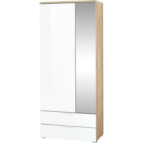 Armoire entrée scandinave avec penderie et miroir 196x84x40cm Rosvik (1/5)