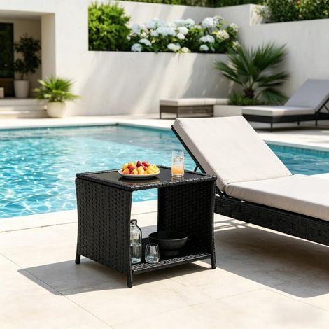 Table de jardin en rotin, petite table d'appoint, table de patio avec espace de rangement, table basse (1/5)