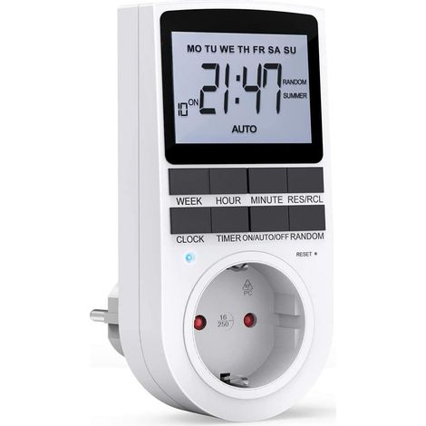 Temporizador Digital Programable para Enchufe, Pantalla LCD, hasta 10 Programas Diarios, Batería de Respaldo, 3600W (1/5)