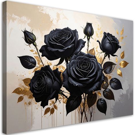 Quadro su tela Rosi neri su sfondo beige 30x20 (1/5)