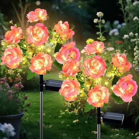Solar Outdoor Garden Light, 2 Pieces Peony Light with Warm White LED, 8 Modes Solar Waterproof Outdoor Garden Decoration, Solar Lighting Deco for Patio, Driveway, Courtyard, Porch, Christmas (1/5)